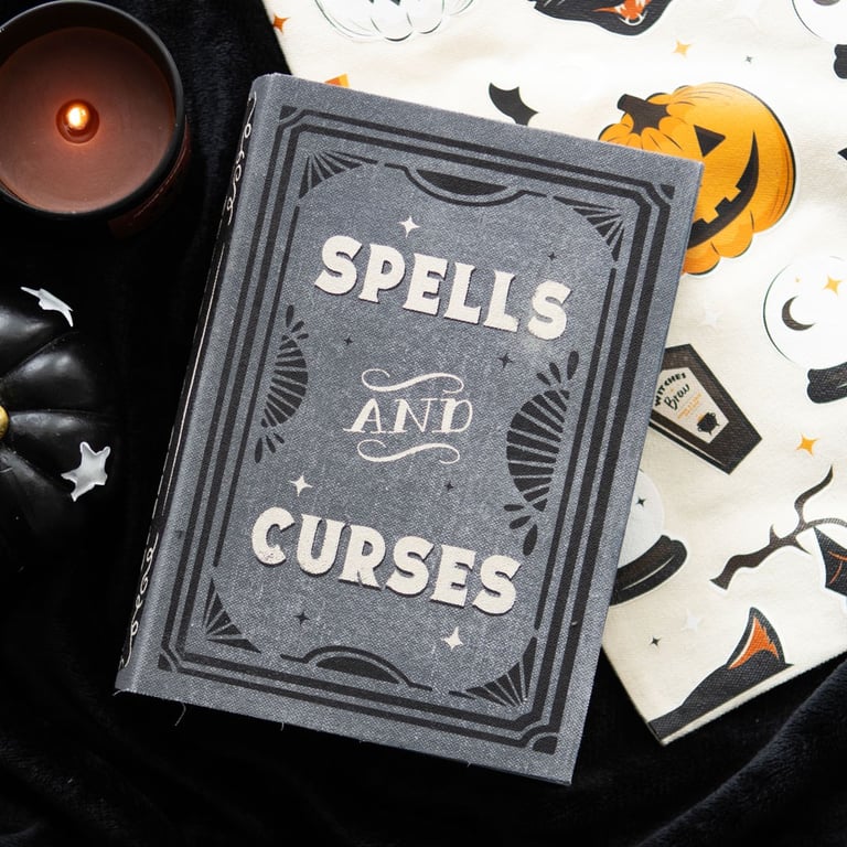 Spells and Curses Book Shaped Storage Box for Haunted House Decor and Seasonal Home Organization