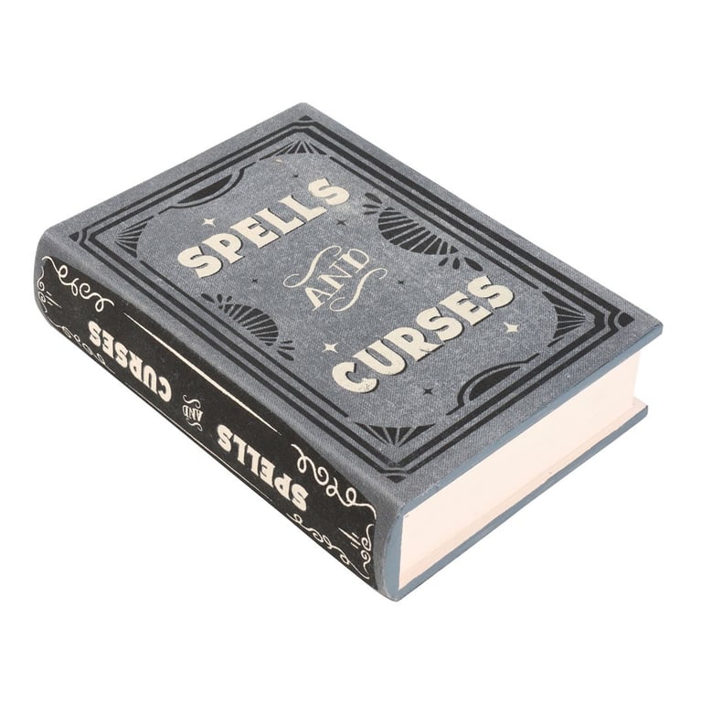 Spells and Curses Book Shaped Storage Box for Haunted House Decor and Seasonal Home Organization