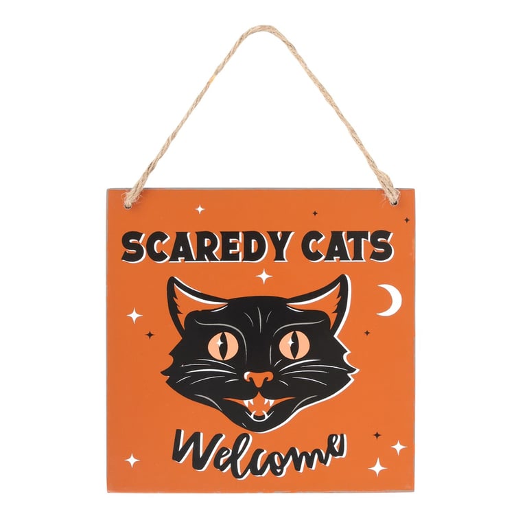 Vintage Inspired Scaredy Cats Welcome Hanging Sign for Spooky Home Decor