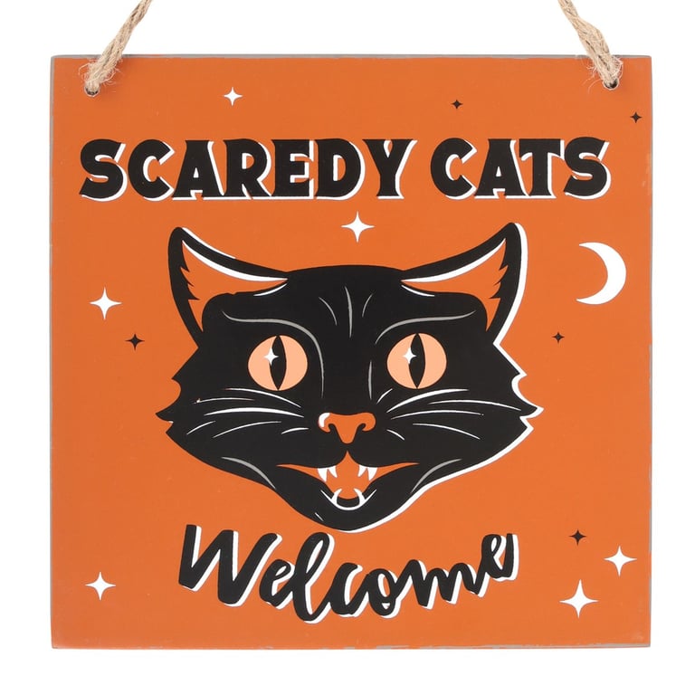 Vintage Inspired Scaredy Cats Welcome Hanging Sign for Spooky Home Decor