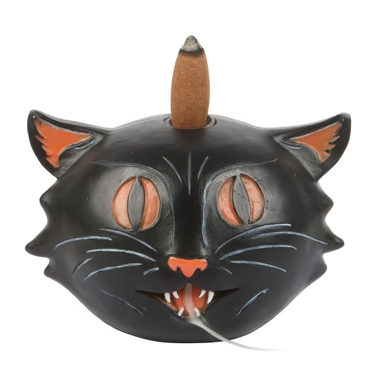 Black Cat Backflow Incense Burner - Vintage Halloween Decor Accessory with Haunting Fragrance Holder