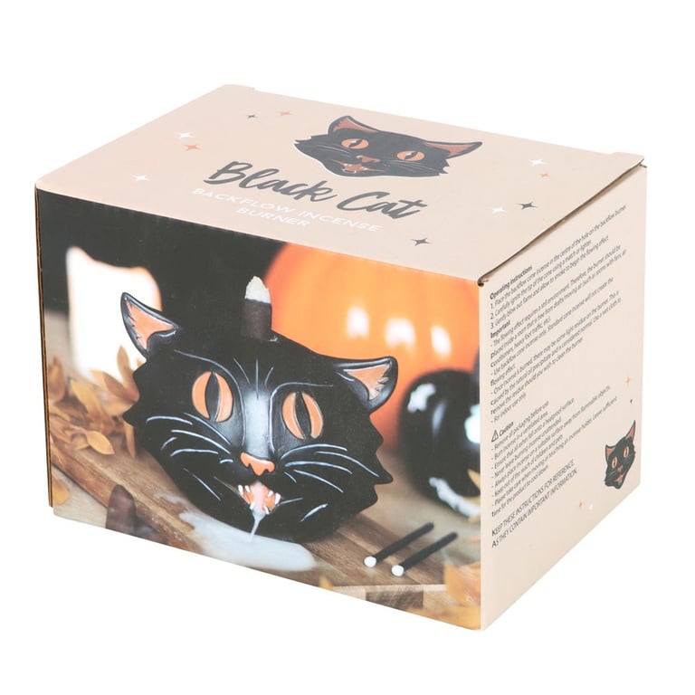 Black Cat Backflow Incense Burner - Vintage Halloween Decor Accessory with Haunting Fragrance Holder