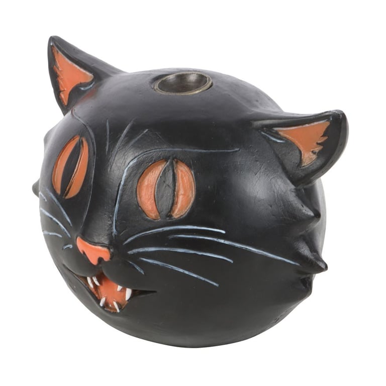 Black Cat Backflow Incense Burner - Vintage Halloween Decor Accessory with Haunting Fragrance Holder