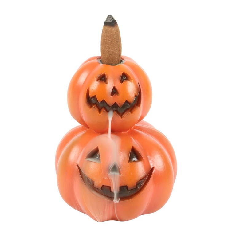 Stacked Pumpkins Backflow Incense Burner with Smoky Pumpkin Decoration and Haunted House Accent
