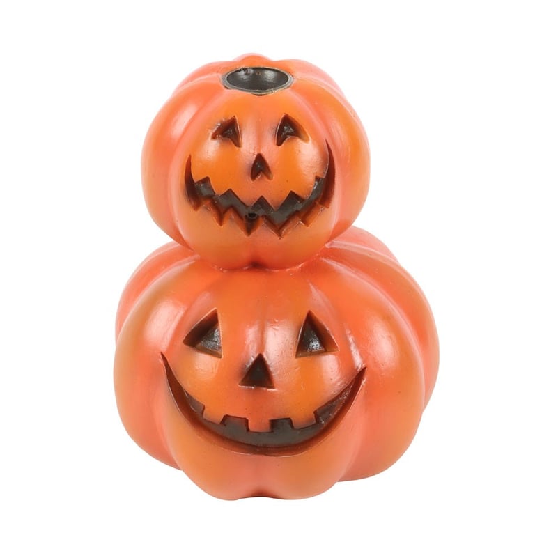 Stacked Pumpkins Backflow Incense Burner with Smoky Pumpkin Decoration and Haunted House Accent