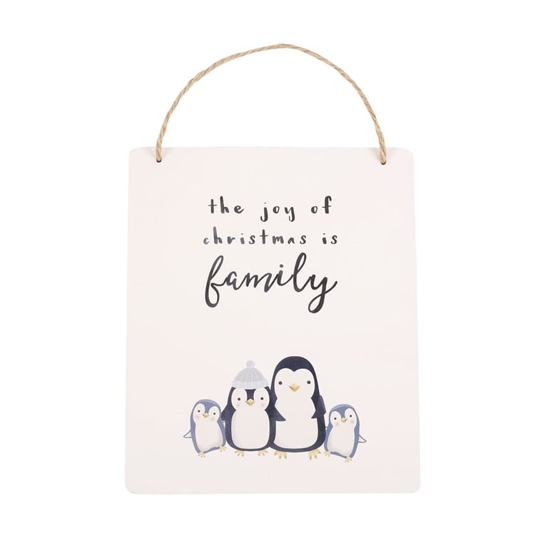 Joy of Christmas Penguin Family Hanging Sign - Holiday Home Decor Decoration