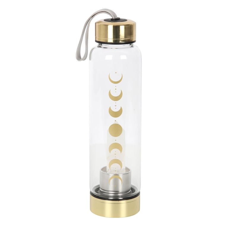 Quartz Moon Phase Glass Water Bottle - Clear Quartz Hydration Companion