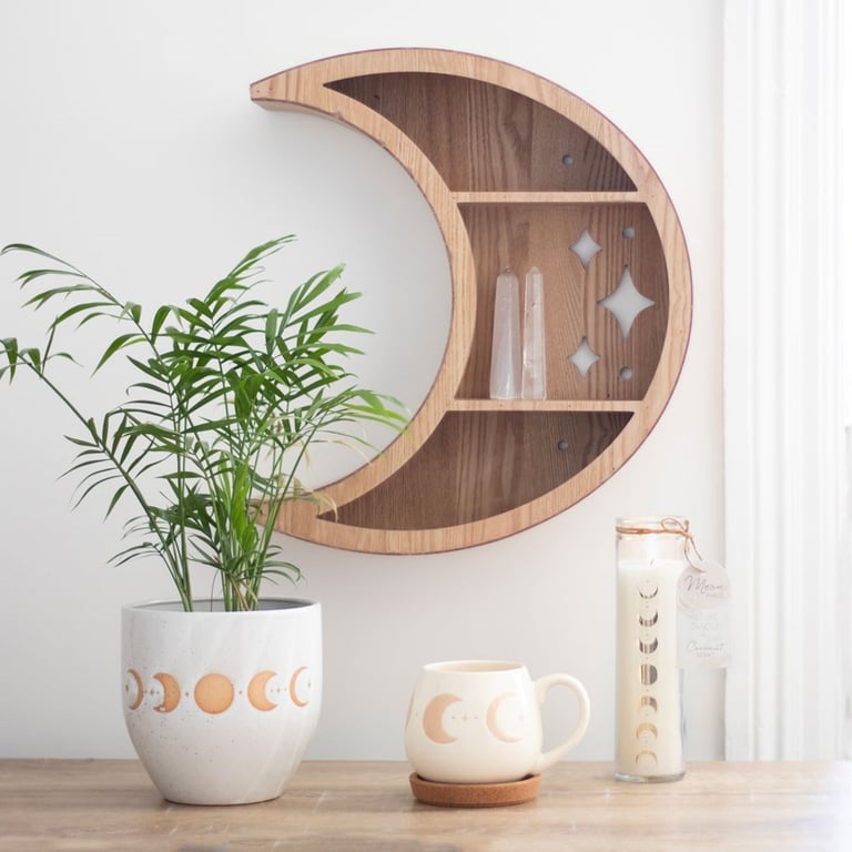 Moon Phase Stoneware Plant Pot - Handmade with Wax Resist Finish for Home Decor