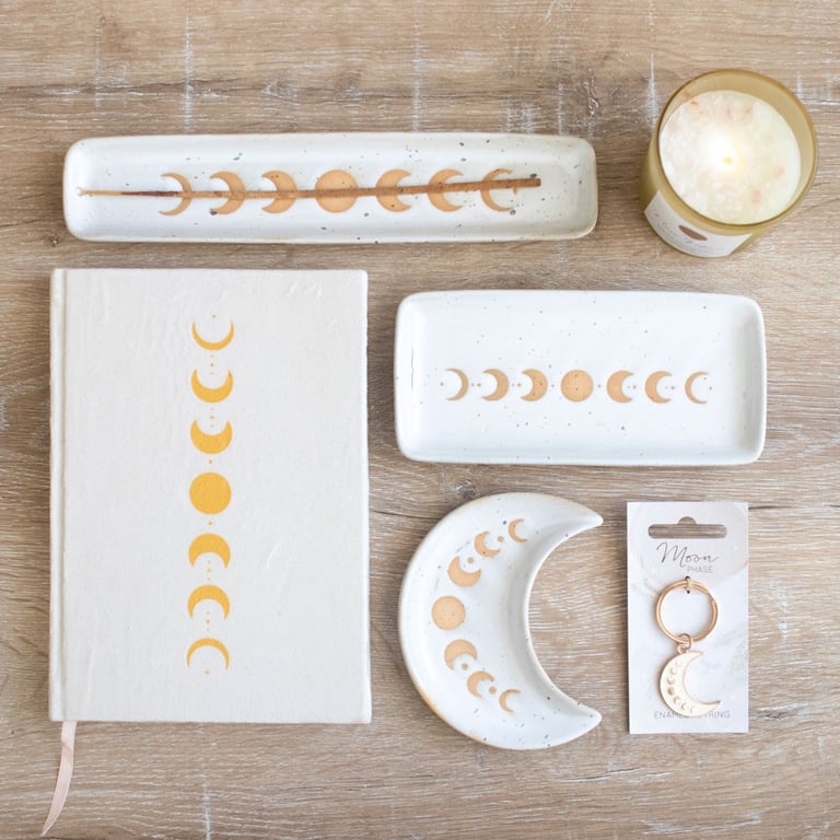 Crescent Moon Phase Ceramic Trinket Tray - Jewelry Organizer & Home Decor Accessory