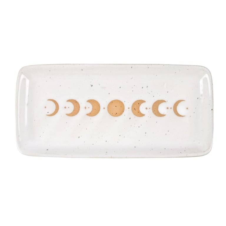 Stoneware Moon Phase Trinket Dish - Handmade Ceramic Home Decor Tray with Wax Resist Finish