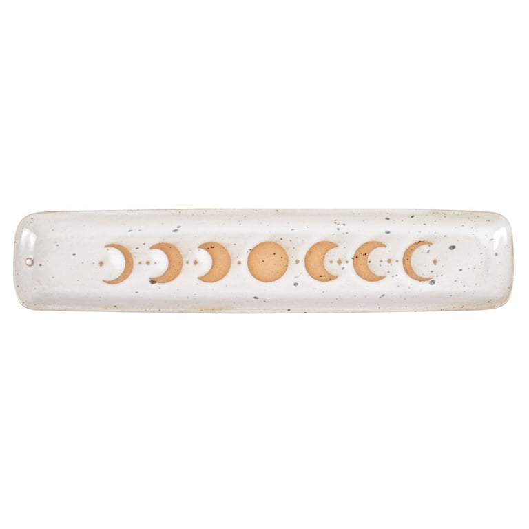 Moon Phase Stoneware Ceramic Ash Catcher with Handmade Wax Resist Finish