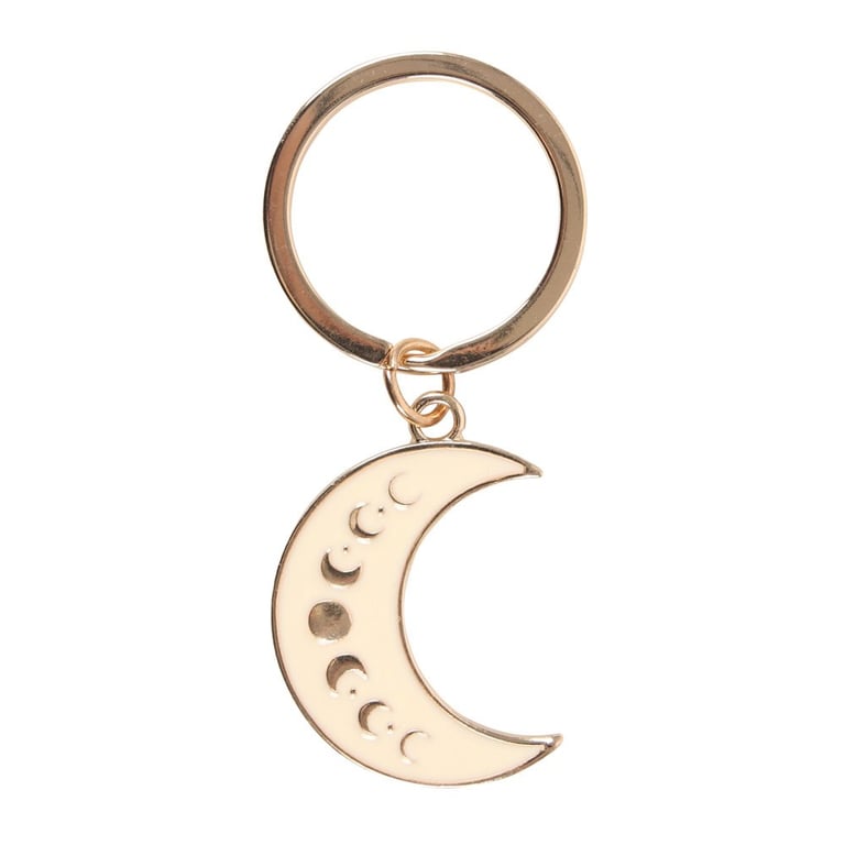 Gold-Tone Moon Phase Enamel Crescent Keyring