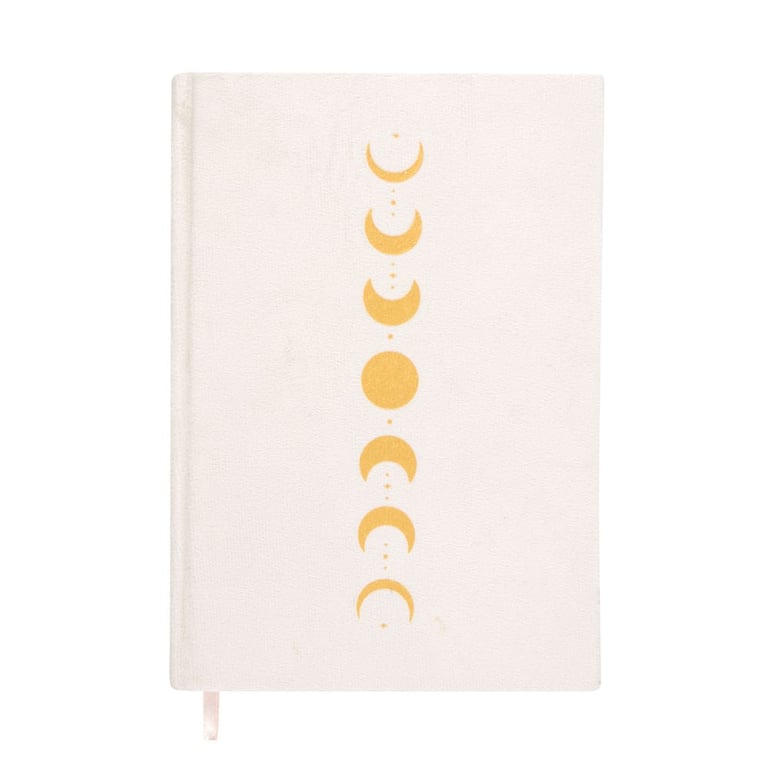 Moon Phase Velvet A5 Journaling Notebook with Lined Pages and Metallic Gold Design