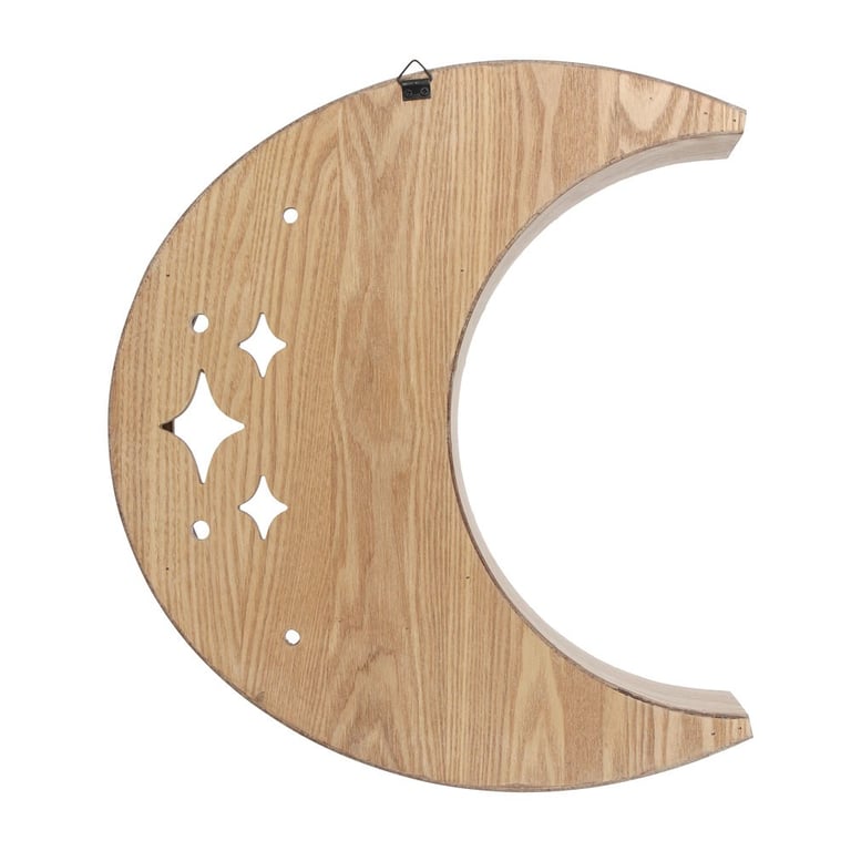 Wooden Crescent Moon Wall Shelf - Crystal Display & Home Decor MDF Accent with Light Wood Grain Effect