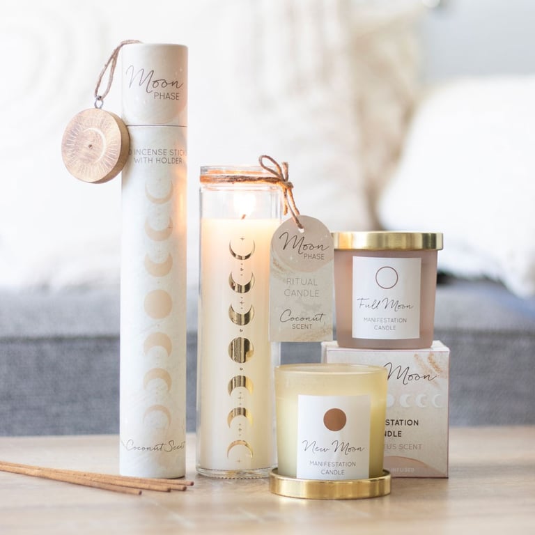 New Moon Wild Orange Manifestation Candle with Clear Quartz - 25hr Burn Time & Repurposed Crystals