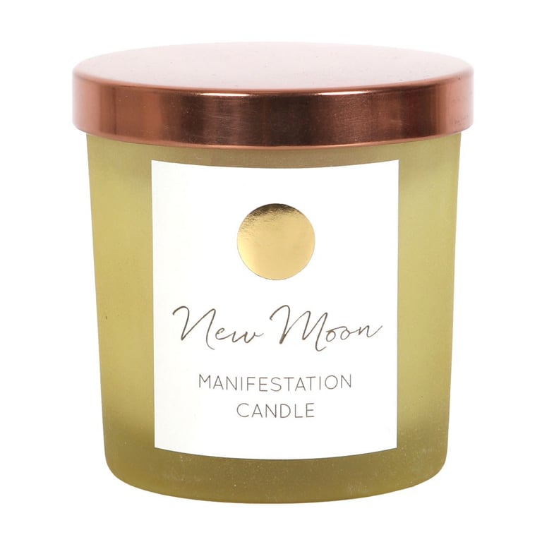 New Moon Wild Orange Manifestation Candle with Clear Quartz - 25hr Burn Time & Repurposed Crystals