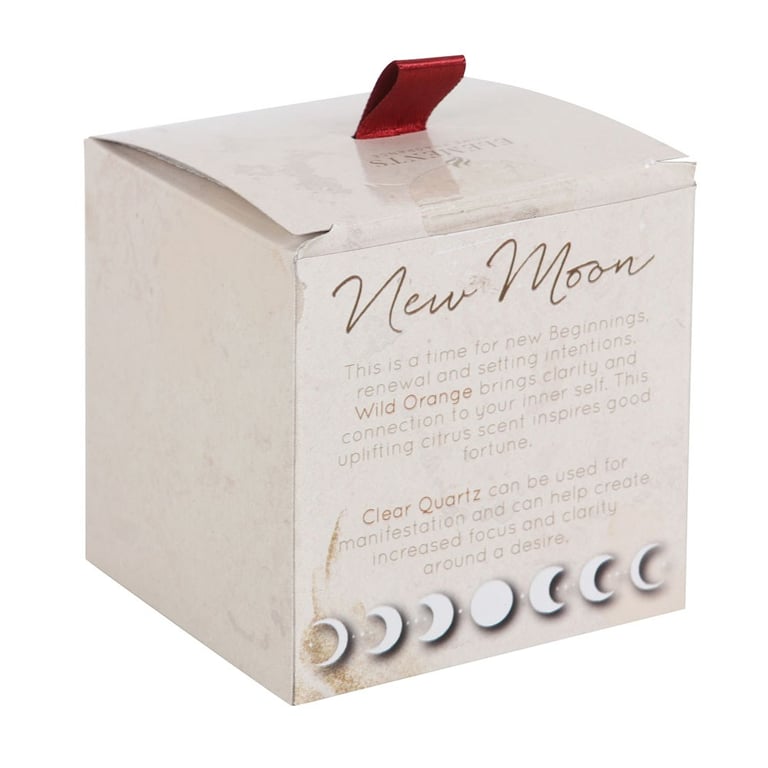 New Moon Wild Orange Manifestation Candle with Clear Quartz - 25hr Burn Time & Repurposed Crystals