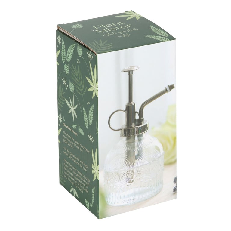 Clear Patterned Glass Plant Mister with Vintage Design and Thumb Holder