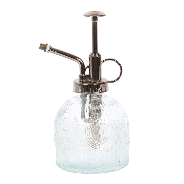 Clear Patterned Glass Plant Mister with Vintage Design and Thumb Holder