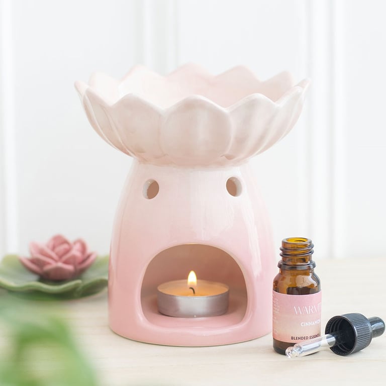 Pink Water Lily Ceramic Oil Burner and Wax Warmer - Home Fragrance Essentials