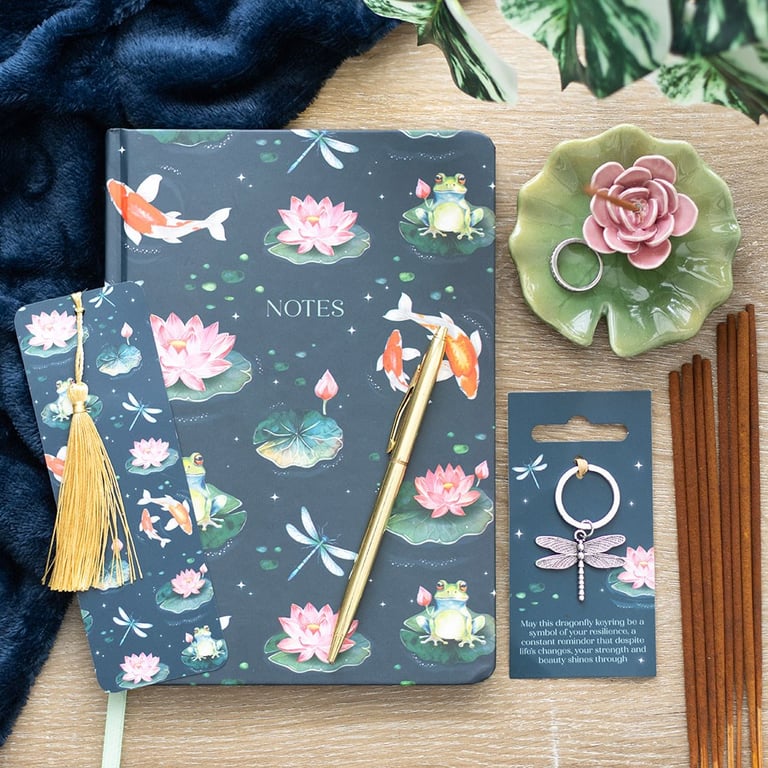 Pond Print A5 Notebook with Gold Foil Pages and Mint Green Ribbon Marker