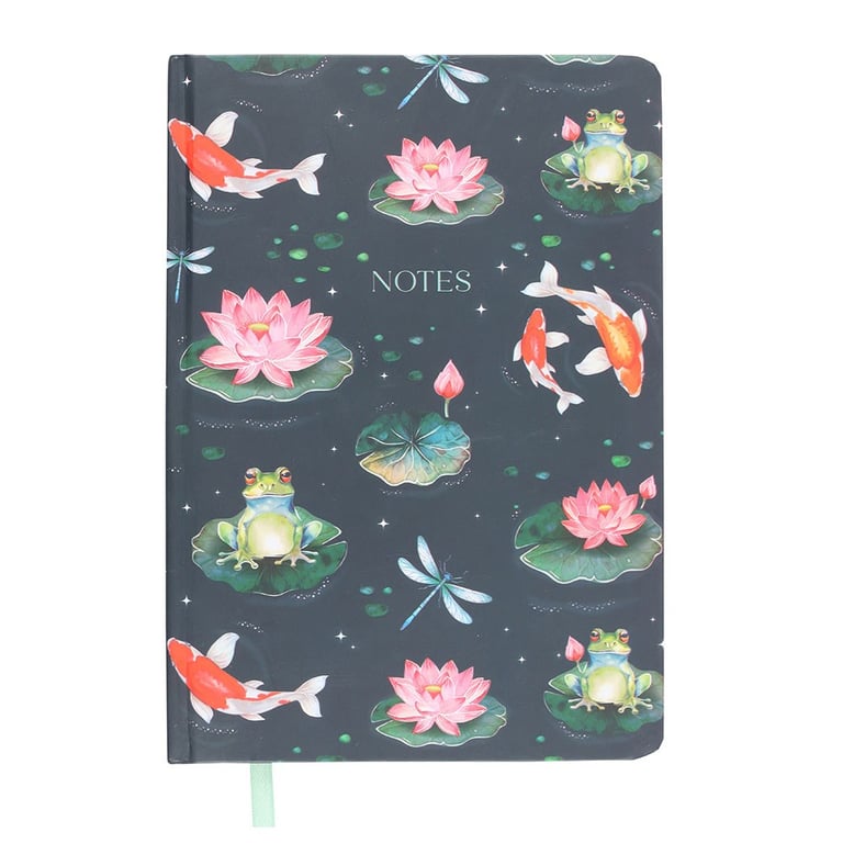 Pond Print A5 Notebook with Gold Foil Pages and Mint Green Ribbon Marker