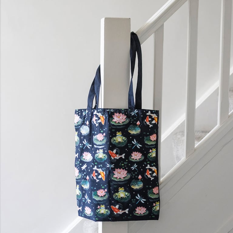 Pond Print Polycotton Tote Bag - Eco Friendly Shopping Bag with Pond Inspired Design