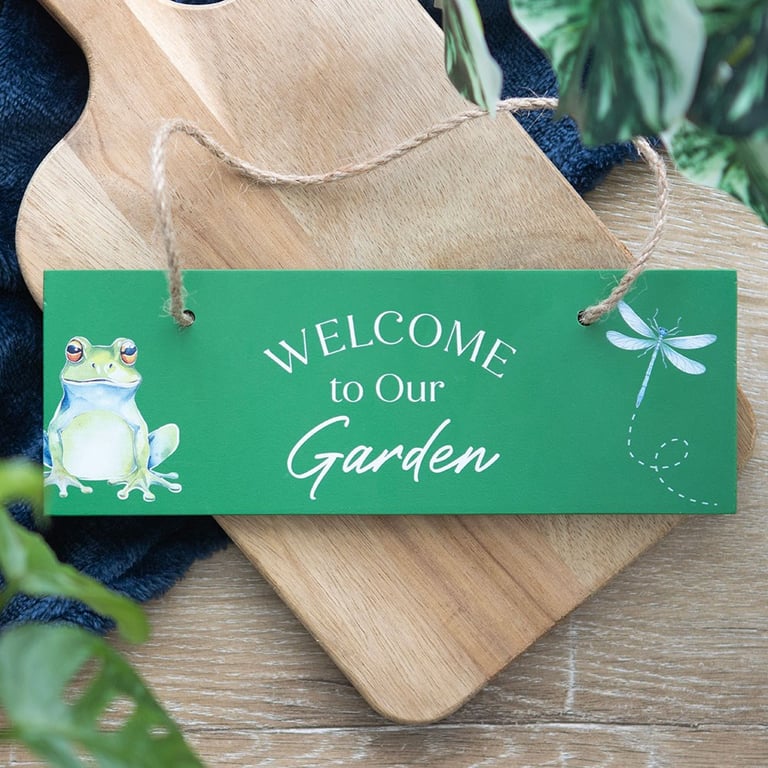 Green Welcome to Our Garden Rustic Hanging Sign