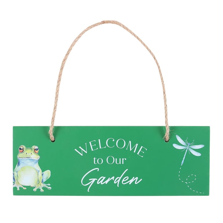Green Welcome to Our Garden Rustic Hanging Sign