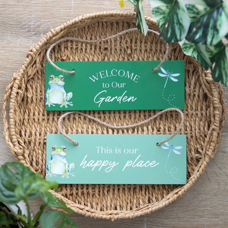 Green Welcome to Our Garden Rustic Hanging Sign