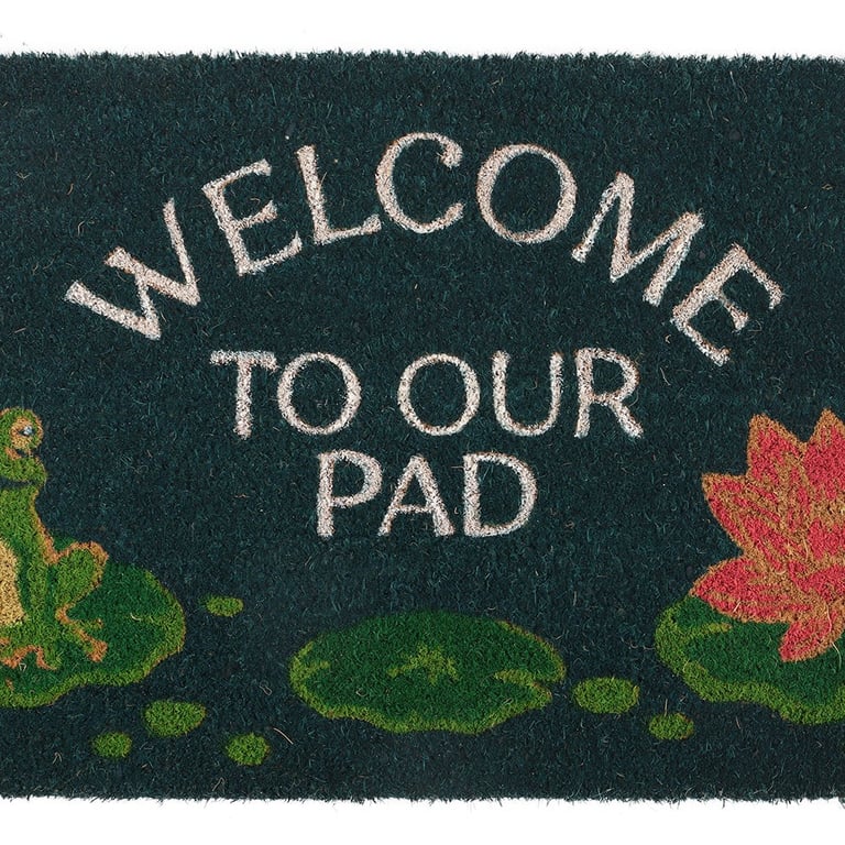 Welcome to Our Pad Frog Doormat - Charming Indoor/Outdoor Welcome Mat Design