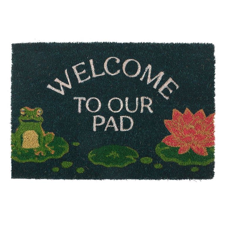 Welcome to Our Pad Frog Doormat - Charming Indoor/Outdoor Welcome Mat Design