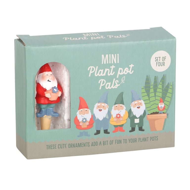 Set of 4 Mini Garden Gnome Plant Pot Pals - Whimsical Garden Decorations