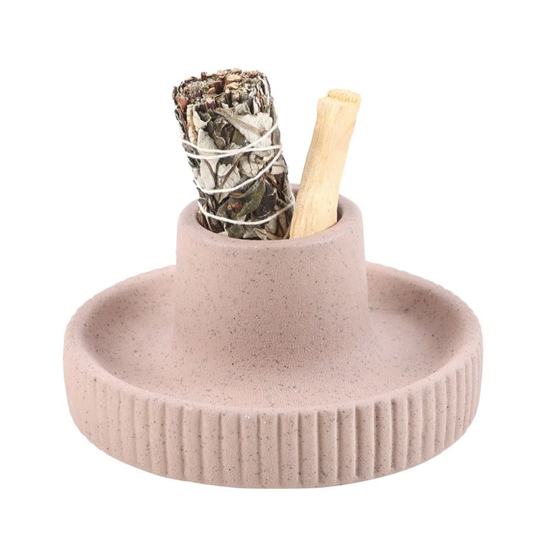 Ceramic Greige Ribbed Smudge Bowl for Sage and Incense