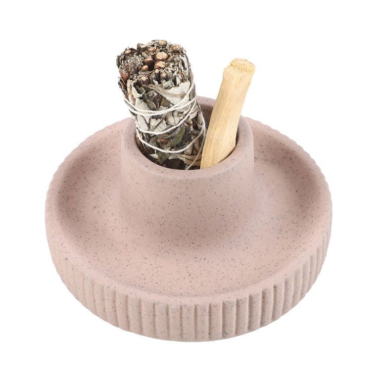 Ceramic Greige Ribbed Smudge Bowl for Sage and Incense