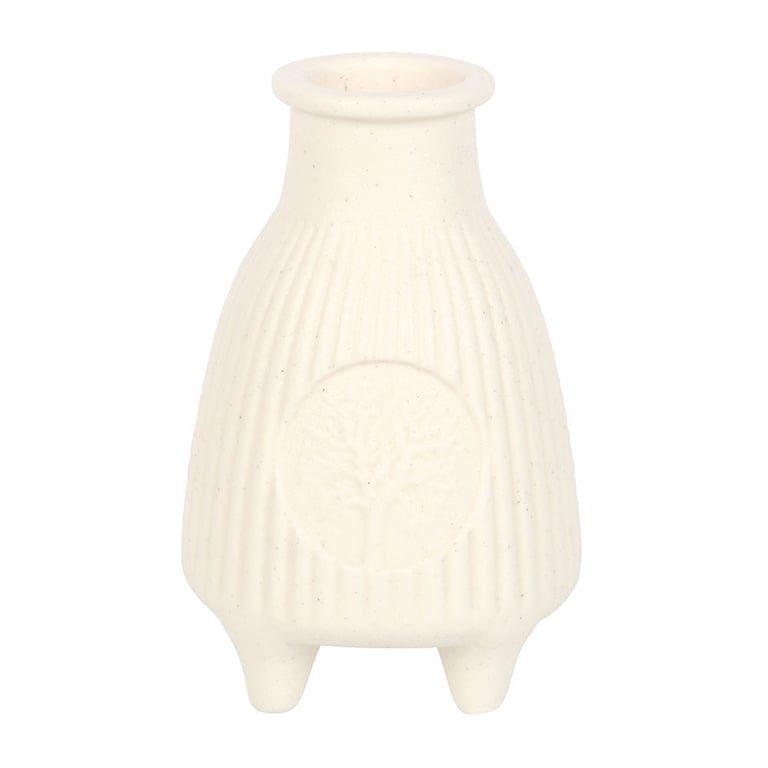 Cream Ribbed Ceramic Palo Santo Burner - Calming Home Decor Accent