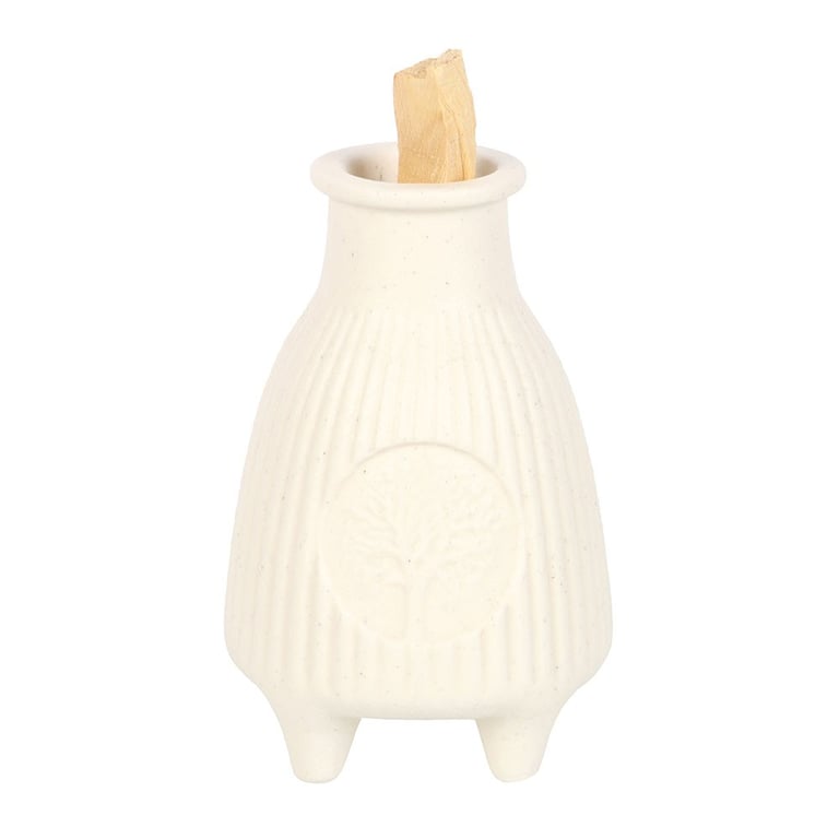 Cream Ribbed Ceramic Palo Santo Burner - Calming Home Decor Accent