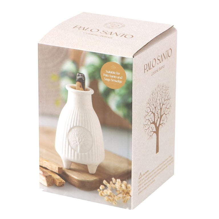 Cream Ribbed Ceramic Palo Santo Burner - Calming Home Decor Accent