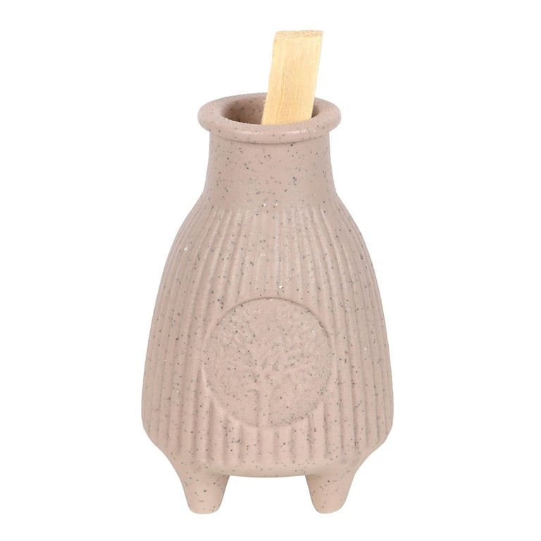Ceramic Greige Ribbed Palo Santo Burner - Spiritual Calming Home Decor Accent