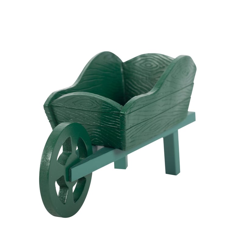 Green Resin Wheelbarrow Planter - Character Garden Accessory for Outdoor Displays