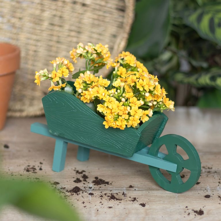 Green Resin Wheelbarrow Planter - Character Garden Accessory for Outdoor Displays