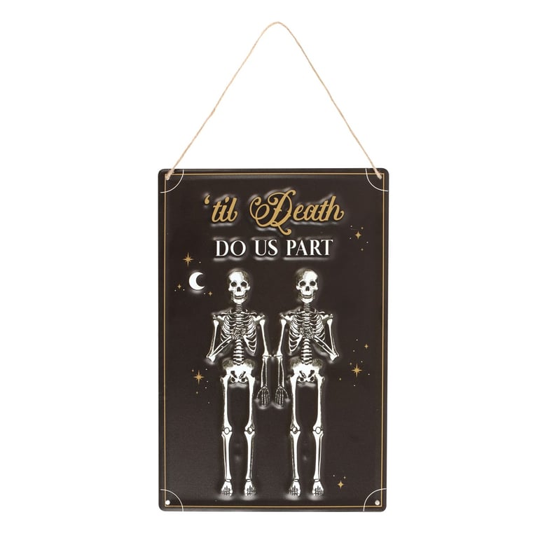 Til Death Do Us Part Hanging Metal Sign - Gothic Wedding Decor for Offbeat Couples
