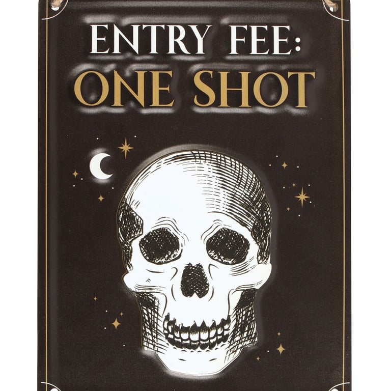 Entry Fee One Shot Hanging Metal Sign - Humorous Party Entrance Sign for Events