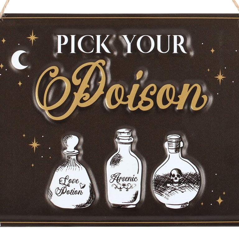 Vintage Pick Your Poison Hanging Metal Sign - Unique Home Bar Decor