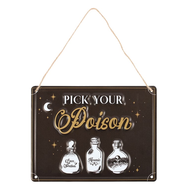 Vintage Pick Your Poison Hanging Metal Sign - Unique Home Bar Decor