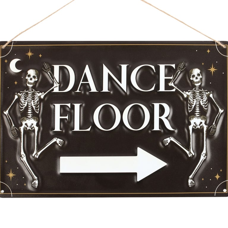 Dance Floor Hanging Metal Sign - Spooky Skeleton Dance Party Decor