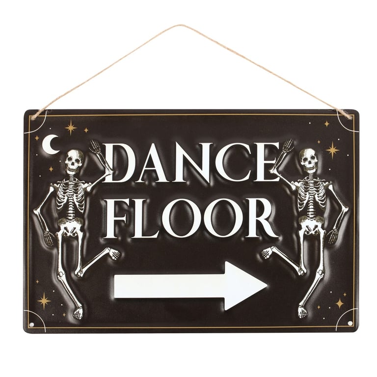 Dance Floor Hanging Metal Sign - Spooky Skeleton Dance Party Decor
