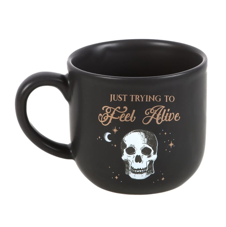 Trying to Feel Alive Coffee Mug - Relatable Skeleton Design Home Decor Must-Have