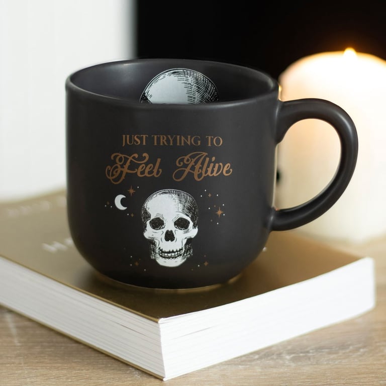 Trying to Feel Alive Coffee Mug - Relatable Skeleton Design Home Decor Must-Have