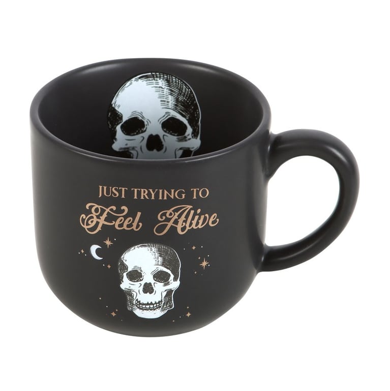 Trying to Feel Alive Coffee Mug - Relatable Skeleton Design Home Decor Must-Have